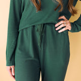 Posh Peanut Women's Long Sleeve Scoop Loungewear - Hunter Green Waffle - Let Them Be Little, A Baby & Children's Clothing Boutique