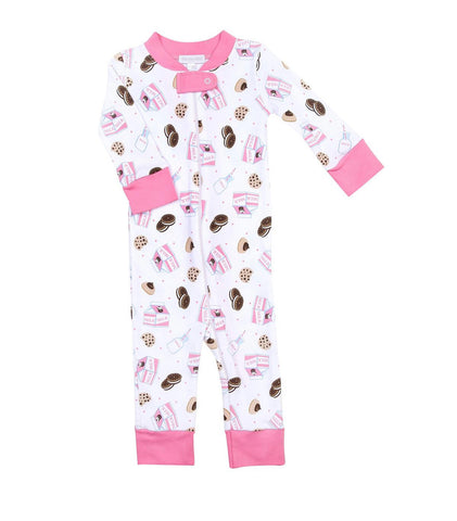 Magnolia Baby Zipped PJ Romper - Cookies & Milk Pink - Let Them Be Little, A Baby & Children's Boutique