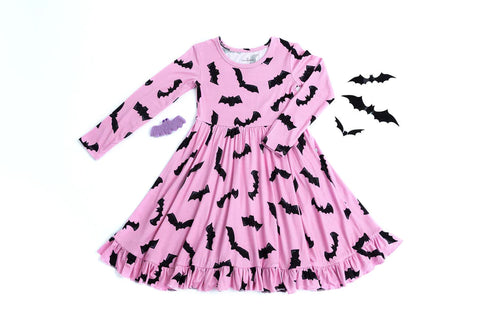 Little Pajama Co. Long Sleeve Dress - Pink Bats - Let Them Be Little, A Baby & Children's Clothing Boutique