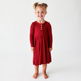 Posh Peanut Long Sleeve Henley Twirl Dress - Maroon Waffle - Let Them Be Little, A Baby & Children's Clothing Boutique