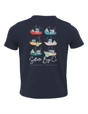 Saltwater Boys Co. Short Sleeve Tee - Saint Simons Shrimp Boats Navy - Let Them Be Little, A Baby & Children's Clothing Boutique