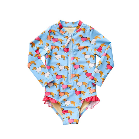 Pink Chicken Baby Arden Swimsuit - Blue Dachshunds - Let Them Be Little, A Baby & Children's Clothing Boutique
