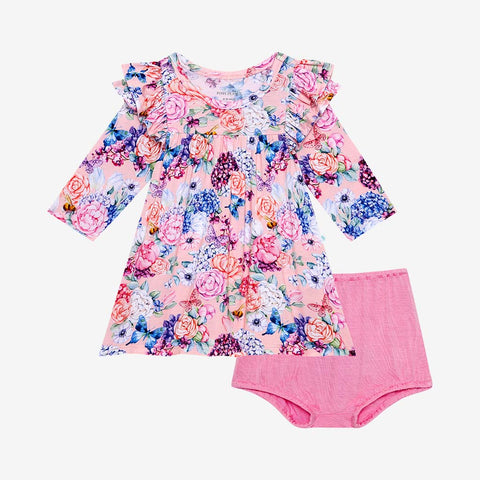 Posh Peanut 3/4 Sleeve Flutter Dress Bummie Set - Lyric - Let Them Be Little, A Baby & Children's Clothing Boutique