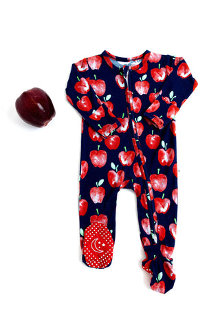 Little Pajama Co. Zip Footed Onesie - Apples - Let Them Be Little, A Baby & Children's Clothing Boutique