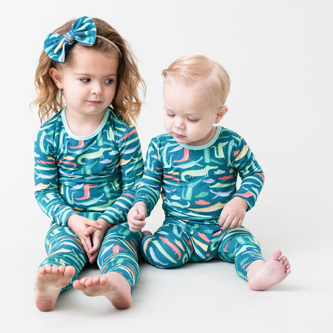Macaron + Me Long Sleeve Toddler PJ Set - Alligator - Let Them Be Little, A Baby & Children's Clothing Boutique