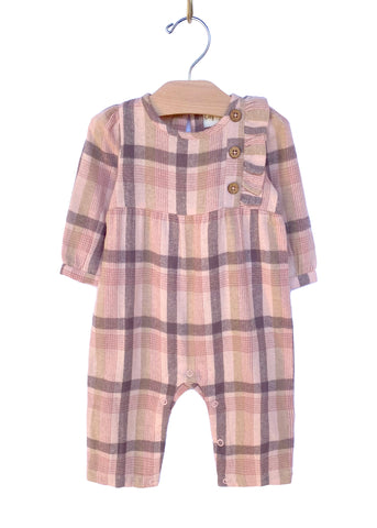 City Mouse Button Side Button Romper - Rosewood Flannel - Let Them Be Little, A Baby & Children's Clothing Boutique