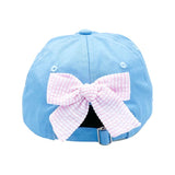 Bits & Bows Baseball Hat Light Blue w/ Pink Seersucker Stripe Bow - Bunny - Let Them Be Little, A Baby & Children's Clothing Boutique