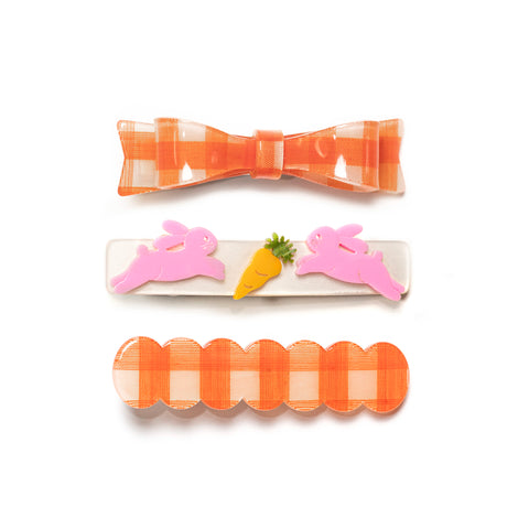 Lilies & Roses Alligator Clip Set of Three - Orange Checked Bow and Bunnies - Let Them Be Little, A Baby & Children's Clothing Boutique