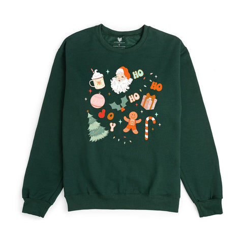 Sweet Wink Adult Long Sleeve Sweatshirt - Christmas Doodle Forest Green - Let Them Be Little, A Baby & Children's Clothing Boutique