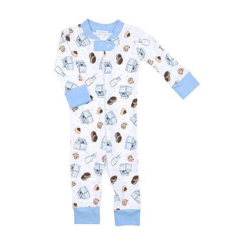 Magnolia Baby Zipped PJ Romper - Cookies & Milk Blue - Let Them Be Little, A Baby & Children's Boutique