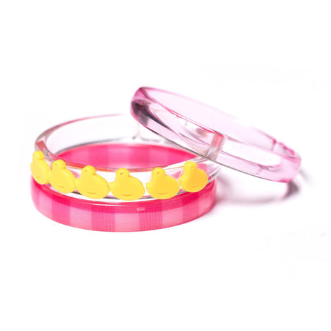 Lilies & Roses Bangle Set - Yellow Chicken and Pink Checked - Let Them Be Little, A Baby & Children's Clothing Boutique