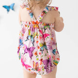 Posh Peanut Ruffled Cap Sleeve Henley Bubble Romper - Watercolor Butterfly - Let Them Be Little, A Baby & Children's Clothing Boutique