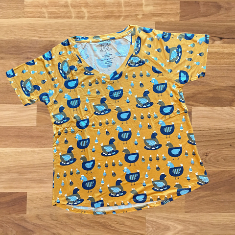 Kozi & Co Women's Printed Short Sleeve Tee - Yellow Hens - Let Them Be Little, A Baby & Children's Clothing Boutique
