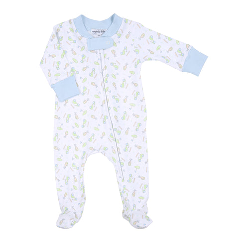 Magnolia Baby Printed Zipper Footie - On the Green Lt. Blue - Let Them Be Little, A Baby & Children's Clothing Boutique