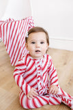 Little Pajama Co. Ruffled Zip Footed Onesie - Candy Cane - Let Them Be Little, A Baby & Children's Clothing Boutique