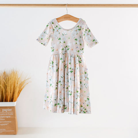 Nola Tawk Short Sleeve Organic Cotton Twirl Dress -  Pink Magnolia - Let Them Be Little, A Baby & Children's Clothing Boutique
