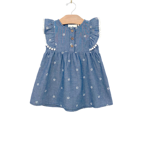 City Mouse Pinafore Light Chambray - Daisies - Let Them Be Little, A Baby & Children's Clothing Boutique