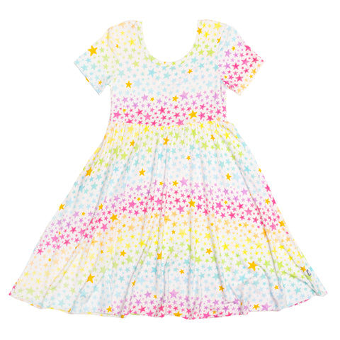 Macaron + Me Flutter Sleeve Swing Dress - Rainbow Stars - Let Them Be Little, A Baby & Children's Clothing Boutique