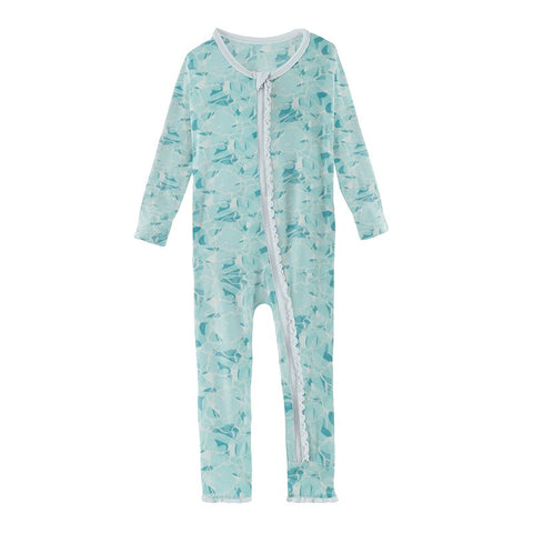 Kickee Pants Printed Muffin Ruffle Zipper Coverall - Water - Let Them Be Little, A Baby & Children's Clothing Boutique