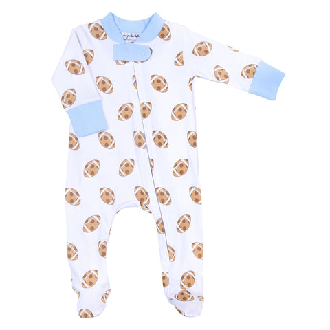 Magnolia Baby Printed Zipper Footie - Touchdown Blue - Let Them Be Little, A Baby & Children's Clothing Boutique