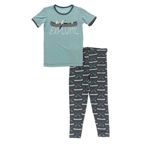 Kickee Pants Short Sleeve Graphic Tee Pajama Set - Stone Paddles and Canoe - Let Them Be Little, A Baby & Children's Boutique