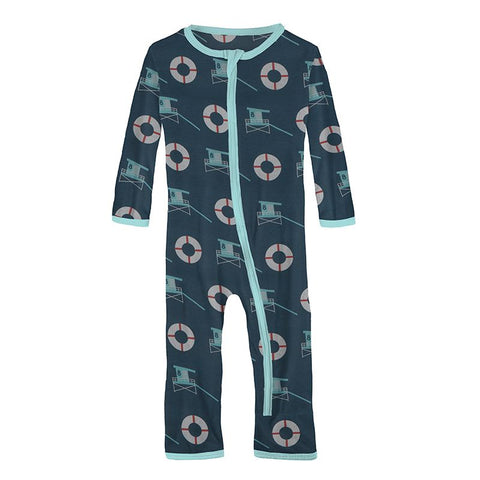 Kickee Pants Print Coverall with Zipper - Deep Sea Lifeguard - Let Them Be Little, A Baby & Children's Clothing Boutique