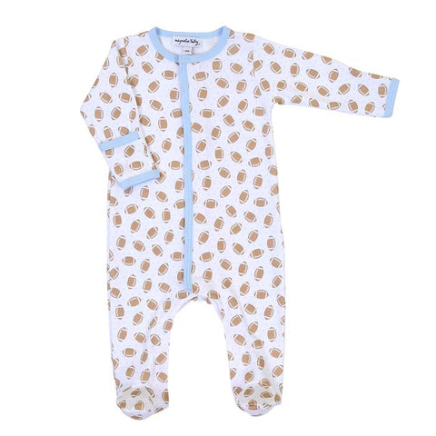 Magnolia Baby Printed Footie - Football Fan Blue - Let Them Be Little, A Baby & Children's Boutique