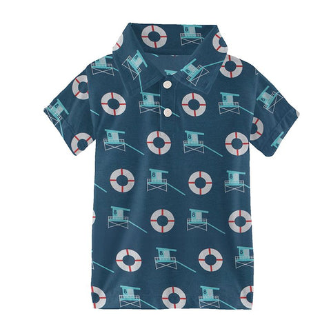 Kickee Pants Print Short Sleeve Polo - Deep Sea Lifeguard - Let Them Be Little, A Baby & Children's Clothing Boutique