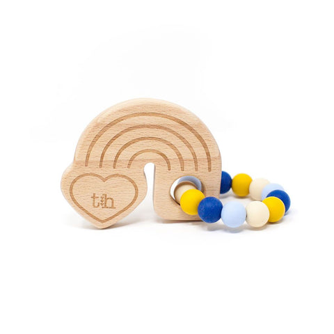 Three Hearts Rainbow Wooden Teether - Sapphire - Let Them Be Little, A Baby & Children's Boutique