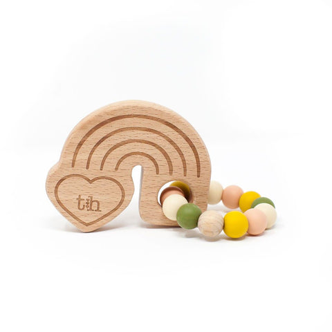 Three Hearts Rainbow Wooden Teether - Peachy - Let Them Be Little, A Baby & Children's Boutique