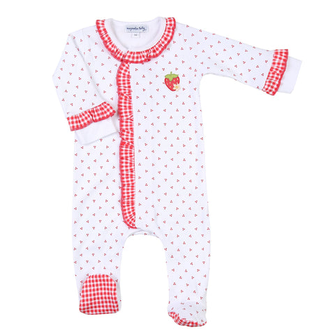 Magnolia Baby Embroidered Ruffle Front Footie - Fresh Strawberries - Let Them Be Little, A Baby & Children's Clothing Boutique