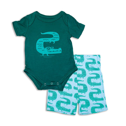 Silkberry Baby Bamboo Onesie & Shorts Set - Croc & Sherwood - Let Them Be Little, A Baby & Children's Boutique