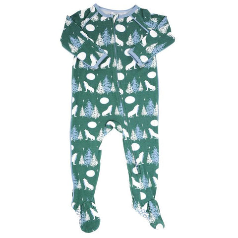 Sweet Bamboo Piped Zipper Footie - Howling Wolf - Let Them Be Little, A Baby & Children's Clothing Boutique