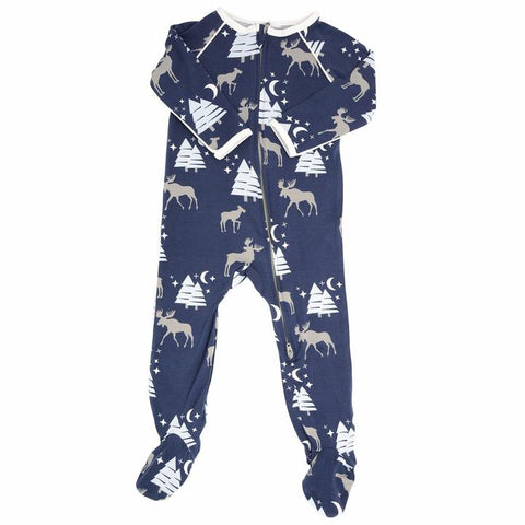 Sweet Bamboo Piped Zipper Footie - Moose - Let Them Be Little, A Baby & Children's Clothing Boutique