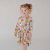 Sweet Bamboo Swirly Girl Dress - Leaves Grey - Let Them Be Little, A Baby & Children's Clothing Boutique