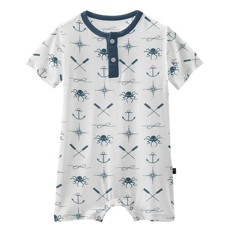 Kickee Pants Print Short Sleeve Henley Romper - Natural Captain & Crew - Let Them Be Little, A Baby & Children's Clothing Boutique